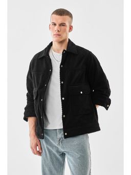 Snitch - Black Textured Full Sleeves Regular Casual Jacket