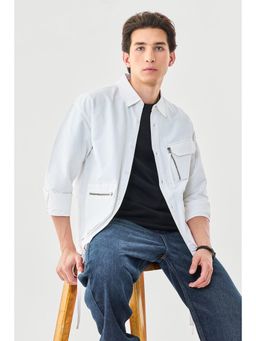 Snitch - White Solid Full Sleeves Regular Casual Jacket