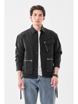 Snitch - Black Solid Full Sleeves Regular Casual Jacket