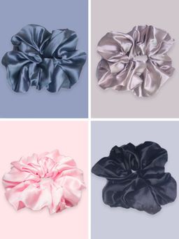 OOMPH - Black, Pink and Grey Satin Silk Scrunchy Rubber Band Hair Tie