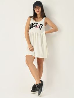 SHOWOFF - Women's Solid Off White Mini Dress