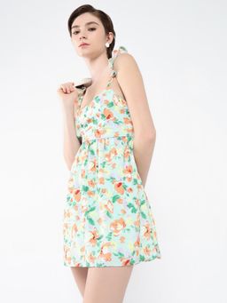 SHOWOFF - Women's Floral Green Fit Mini Dress