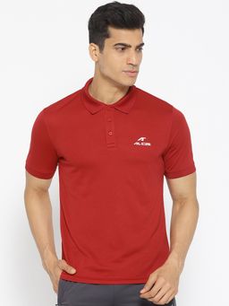 Alcis - Men Red Solid Polo Collar T-shirt