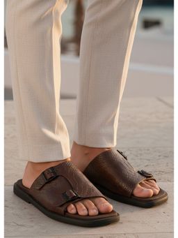 Alberto Torresi - Mens Brown Textured Leather Monk-Strap Sandals