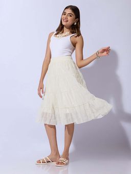 SHOWOFFFF - Women's Textured Cream Tiered Midi Skirt
