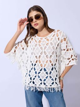 SHOWOFFFF - Women's Crochet White Top