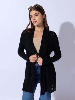 SHOWOFFFF - Women Black Acrylic Solid Shrug