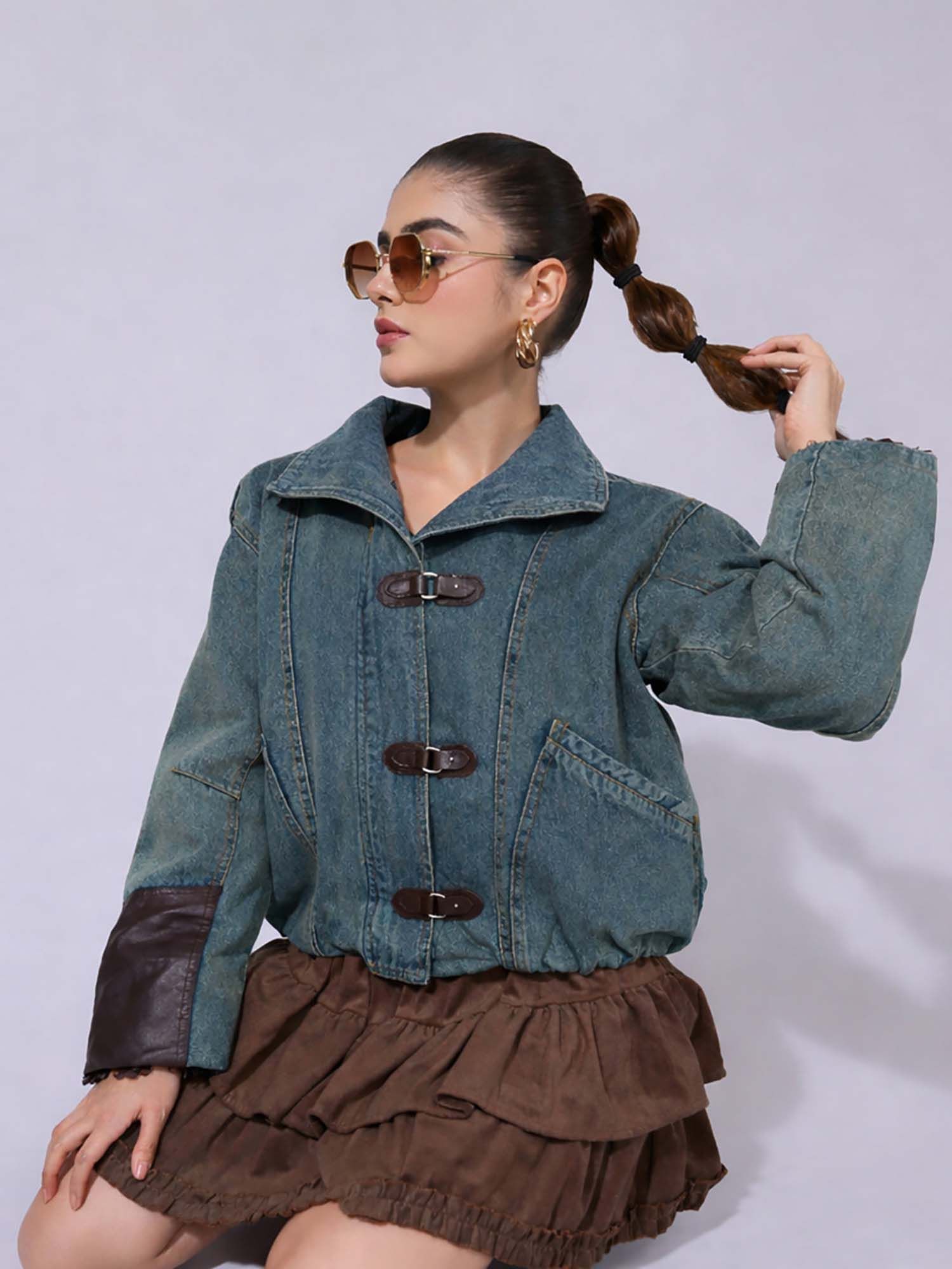 showoffff Women Blue Denim Solid Denim Jacket-picture-17
