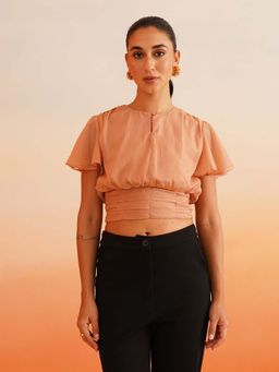 Beatnik - Peach Puff Peasant Crop Top