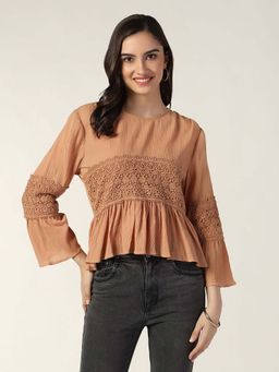 Beatnik - Brown Peplum Top