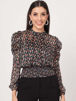 Beatnik - Black Blouson Crop Top