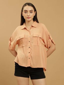 Beatnik - Navy Brown Shirt Style Top