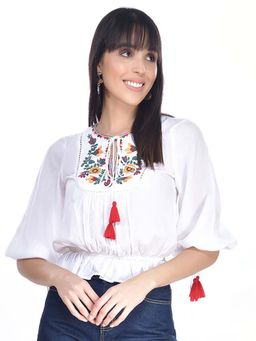 Beatnik - White Cinched Waist Top