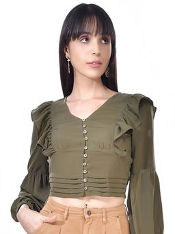 Beatnik - Green Cinched Waist Crop Top