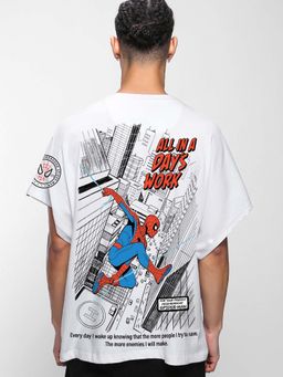 Bewakoof - Official Marvel Men's White Spiderman Graphic Printed Square Fit Vest