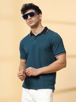 RIGO - Teal Solid Regular Fit Polo T-Shirt
