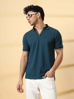 RIGO - Teal Solid Regular Fit Polo T-Shirt