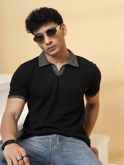 RIGO - Black Solid Regular Fit Polo T-Shirt