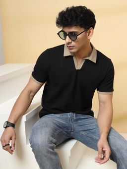 RIGO - Black Solid Regular Fit Polo T-Shirt