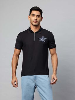 Pierre Carlo - Black Solid Regular Fit Polo T-Shirt