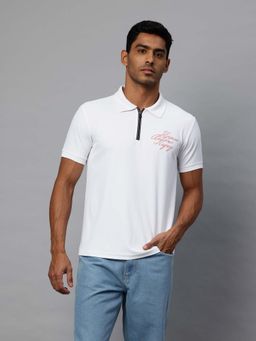 Pierre Carlo - White Solid Regular Fit Polo T-Shirt