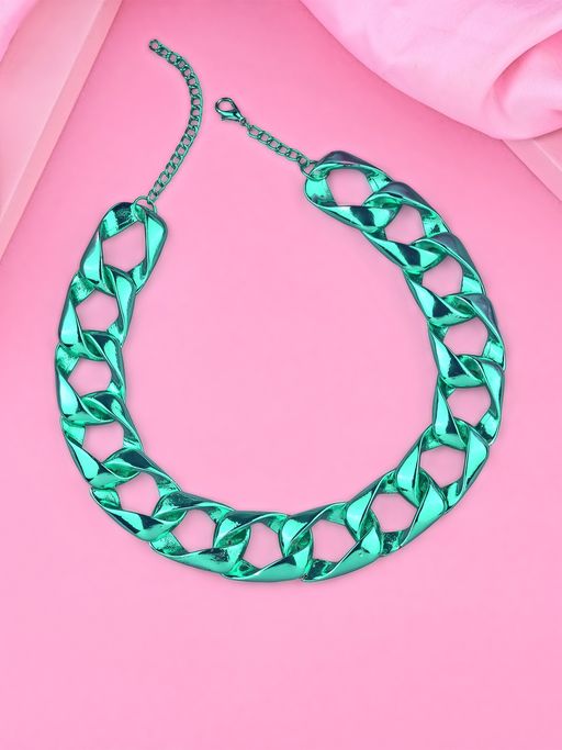 Estele Metallic Green Plating Innovative Cuban Designer Necklace for Women