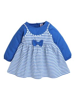 mama & bebe - Girls Blue Cotton Stripes Knee Length Frock Dress