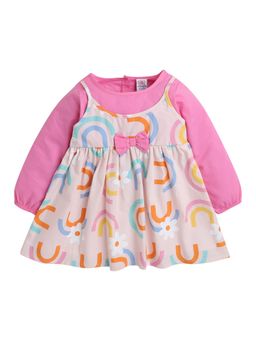 mama & bebe - Girls Peach Cotton Abstract Knee Length Frock Dress