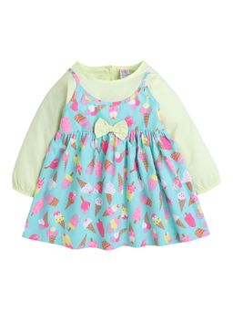 mama & bebe - Girls Green Cotton Abstract Knee Length Frock Dress