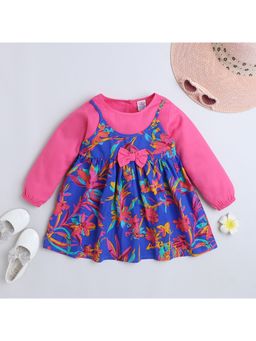 mama & bebe - Girls Blue Cotton Floral Knee Length Frock Dress