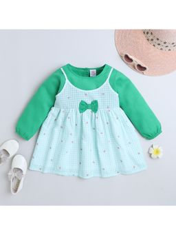 mama & bebe - Girls Green Cotton Checks Knee Length Frock Dress