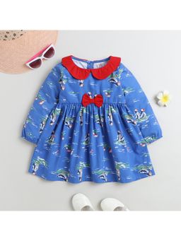 mama & bebe - Girls Blue Cotton Printed Knee Length Frock Dress