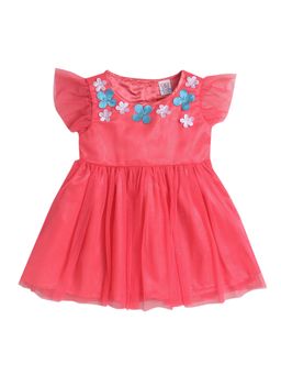 mama & bebe - Girls Peach Mesh Embellished Knee Length Frock Dress