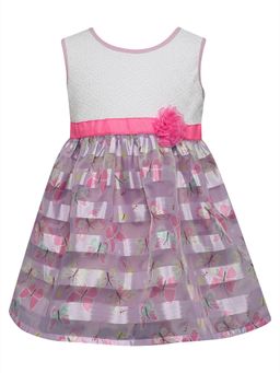 mama & bebe - Girls Lavender Polyester Blend Printed Knee Length Frock Dress