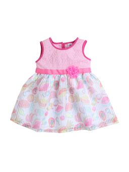 mama & bebe - Girls Pink Polyester Blend Printed Knee Length Frock Dress