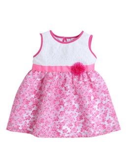 mama & bebe - Girls Pink Polyester Blend Floral Knee Length Frock Dress