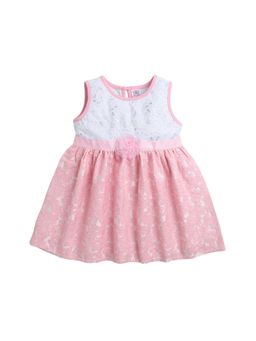 mama & bebe - Girls Peach Polyester Blend Floral Knee Length Frock Dress