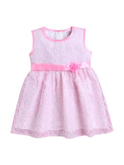mama & bebe - Girls Pink Polyester Blend Textured Knee Length Frock Dress