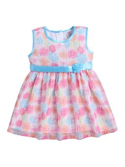 mama & bebe - Girls Blue Polyester Blend Floral Knee Length Frock Dress