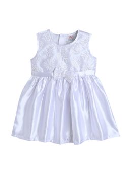 mama & bebe - Girls White Polyester Blend Embroidered Knee Length Frock Dress
