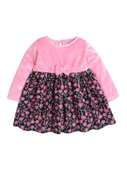 mama & bebe - Girls Pink Polyester Blend Floral Knee Length Frock Dress
