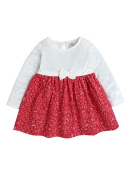 mama & bebe - Girls White Polyester Blend Floral Knee Length Frock Dress
