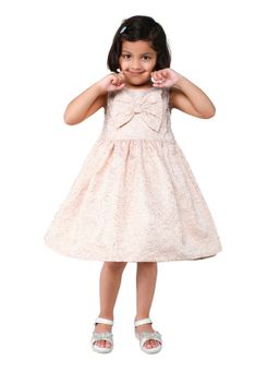 mama & bebe - Girls Peach Polyester Blend Embroidered Knee Length Frock Dress