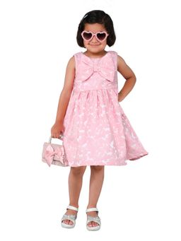 mama & bebe - Girls Pink Polyester Blend Embroidered Knee Length Frock Dress