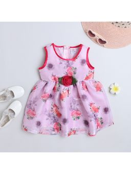 mama & bebe - Girls Pink Polyester Blend Floral Knee Length Frock Dress