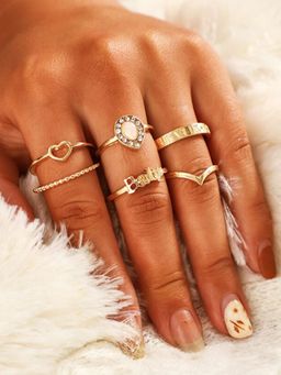 Jewels Galaxy - Gold Toned Gold Plated Stackable Rings Set of 6