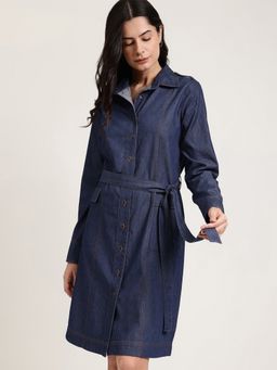FableStreet - Denim Shirt Dress - Navy Blue