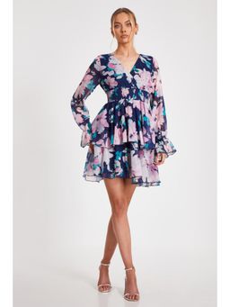 Quiz Clothing - Women Navy Blue Polyester Floral Dress