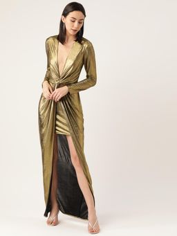 Dodo & Moa - Women Gold Polyester Solid Dress