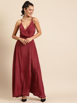 Dodo & Moa - Women Maroon Polyester Solid Dress